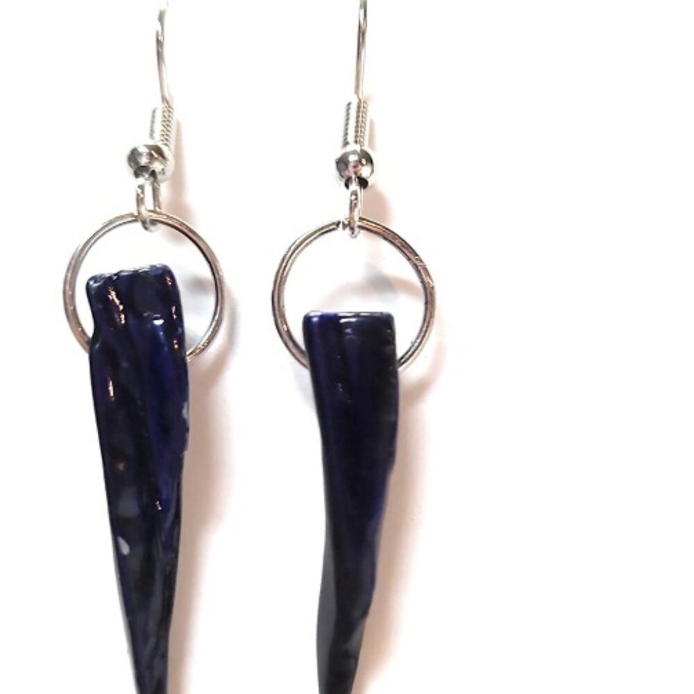 Dark Blue Mother of Pearl Long Drop  Earrings